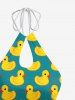 Ducks Print Drawstring Tie Holoow Out Panel Tankini Swimsuit -  