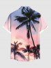 Plus Size Coconut Tree Ombre Colorful Sky Print Buttons Pocket Hawaii Shirt For Men -  