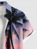 Plus Size Coconut Tree Ombre Colorful Sky Print Buttons Pocket Hawaii Shirt For Men -  