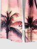 Plus Size Coconut Tree Ombre Colorful Sky Print Buttons Pocket Hawaii Shirt For Men -  