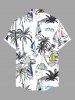 Plus Size Coconut Tree Sailboat Sun Bird Print Buttons Pocket Hawaii Shirt For Men -  