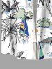 Plus Size Coconut Tree Sailboat Sun Bird Print Buttons Pocket Hawaii Shirt For Men -  