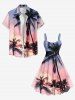 Plus Size Coconut Tree Ombre Colorful Sky Print Hawaii Tank Dress -  