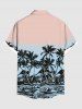 Chemise Boutonnée en Blocs de Couleurs Arbre de Noix de Coco Imprimé Grande Taille avec Poche - Rose clair S