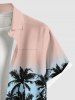 Chemise Boutonnée en Blocs de Couleurs Arbre de Noix de Coco Imprimé Grande Taille avec Poche - Rose clair S