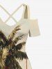 Plus Size Coconut Tree Sailboat Bridge Print Cold Shoulder Crisscross Hawaii Cruise Maxi Dress -  