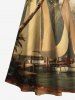 Plus Size Coconut Tree Sailboat Bridge Print Cold Shoulder Crisscross Hawaii Cruise Maxi Dress -  