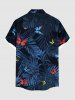 Plus Size Tropical Leaf Colorful Butterfly Print Buttons Pocket Hawaii Shirt For Men -  