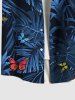 Plus Size Tropical Leaf Colorful Butterfly Print Buttons Pocket Hawaii Shirt For Men -  