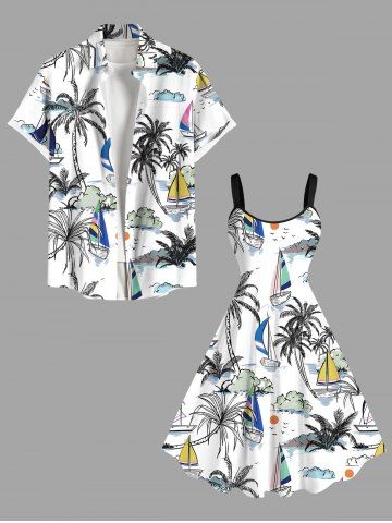 Sac de Plage Grande Taille Imprimé Oiseaux et Cocotier pour Couples - WHITE