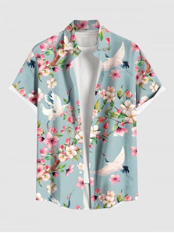 Chemise Fleur Feuille de Pêcher Imprimé Hawaï Grande Taille avec Poche