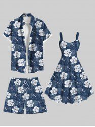 Flower Tropical Leaf Print Plus Size Matching Hawaii Beach Outfit For Couples -  