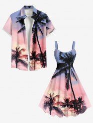 Contrastant Imprimé Cocotier et Ciel Grande Taille pour la Plage - Rose clair 
