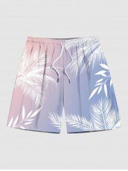 Plus Size Ombre Tropical Leaf Print Hawaii Beach Shorts For Men -  