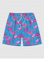 Plus Size Flamingo Print Hawaii Beach Shorts For Men -  