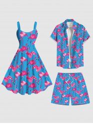 Flamingo Print Plus Size Matching Hawaii Beach Outfit For Couples -  