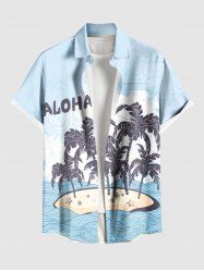 Chemise Hawaiienne Imprimé Cocotier Floral et Étoile Grande Taille avec Poches - Bleu Ciel M