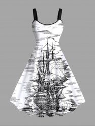 Robe Grande Taille Ajoustée de la Mer Tropicale avec Bande D'Extérieur - Blanc L