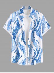 Plus Size Curve Ombre Sea Wave Print Hawaii Button Pocket Shirt For Men - Bleu XL
