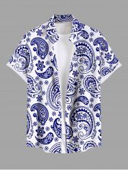 Chemise Imprimé Paisley Floral à Deux Tons avec Poches Grande Taille pour Homme - Bleu 5XL