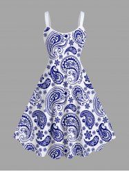 Plus Size Paisley Floral Two Tone Print Hawaii A Line Tank Dress -  