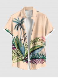 Plus Size Coconut Tree Tropical Leaves Print Hawaii Button Pocket Shirt For Men -  