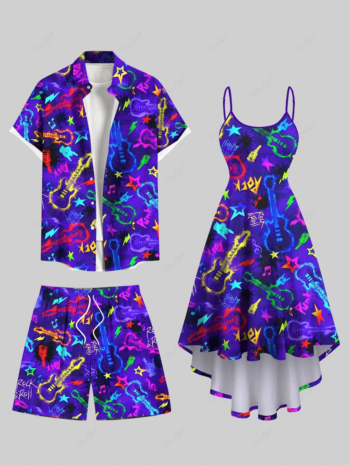 Costume de Plage Grande Taille Imprimé Guitare Coloré Pourpre  
