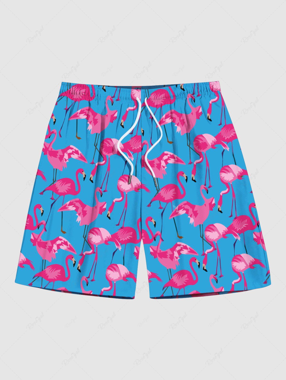 Cheap Plus Size Flamingo Print Hawaii Beach Shorts For Men  