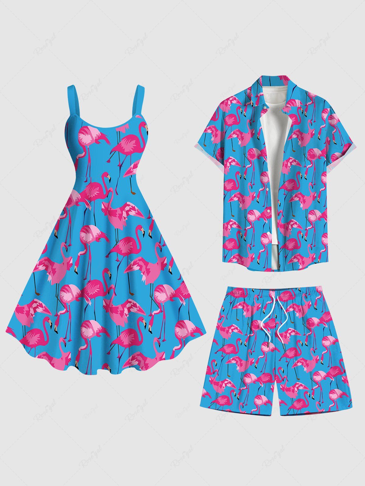 Store Flamingo Print Plus Size Matching Hawaii Beach Outfit For Couples  