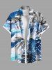 Costume de Plage à Imprimé Feuilles à L'Aquarelle Contrastant Grande-Taille pour Femme - Bleu 