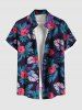 Tenue de plage hawaïenne assortie grande taille à imprimé feuilles tropicales et fleurs pour couples - Noir 
