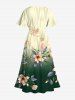 Plus Size Floral Leaf Branch Ombre Print Hawaii Split Pocket A Line Midi Dress -  