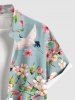 Plus Size Peach Blossom Floral Leaf Branch Crane Print Hawaii Button Pocket Shirt For Men -  