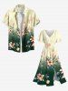 Plus Size Floral Leaf Branch Ombre Print Hawaii Split Pocket A Line Midi Dress -  