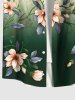 Plus Size Floral Leaf Branch Ombre Print Hawaii Button Pocket Shirt For Men -  