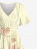 Plus Size Floral Leaf Branch Ombre Print Hawaii Split Pocket A Line Midi Dress -  
