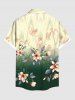Plus Size Floral Leaf Branch Ombre Print Hawaii Button Pocket Shirt For Men - Beige 4XL