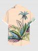 Plus Size Coconut Tree Tropical Leaves Print Hawaii Button Pocket Shirt For Men -  
