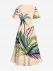 Plus Size Coconut Tree Tropical Leaves Print Hawaii Split Pocket A Line Midi Dress -  