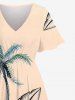 Plus Size Coconut Tree Tropical Leaves Print Hawaii Split Pocket A Line Midi Dress -  