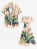 Plus Size Coconut Tree Tropical Leaves Print Hawaii Split Pocket A Line Midi Dress -  