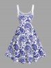 Plus Size Paisley Floral Two Tone Print Hawaii A Line Tank Dress -  