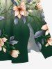 Plus Size Floral Leaf Branch Ombre Print Hawaii Split Pocket A Line Midi Dress -  