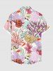 Plus Size Colorful Coral Conch Shell Fish Print Hawaii Button Pocket Shirt For Men -  
