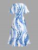 Plus Size Curve Ombre Sea Wave Print Hawaii Split Pocket A Line Midi Dress -  