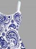 Plus Size Paisley Floral Two Tone Print Hawaii A Line Tank Dress -  