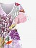 Plus Size Colorful Coral Conch Shell Fish Print Hawaii Split Pocket A Line Midi Dress -  