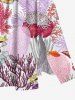 Plus Size Colorful Coral Conch Shell Fish Print Hawaii Split Pocket A Line Midi Dress -  
