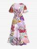 Plus Size Colorful Coral Conch Shell Fish Print Hawaii Split Pocket A Line Midi Dress -  
