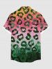 Plus Size Leopard Floral Print Hawaii Ombre Button Pocket Shirt For Men -  